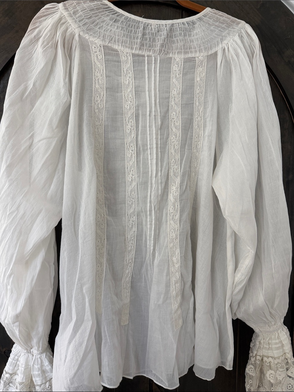 NWT Free People White Lace-Trim Button Down Peasant Blouse - Picture 8 of 13